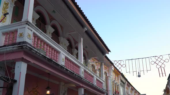 Steadicam Shot of Historical Buildings in an Old Part of Phuket Town, Phuket Island, Thailand