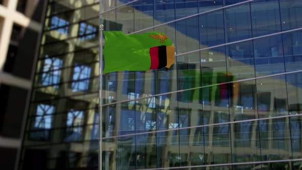 Zambia Flag Waving On A Skyscraper Building alt