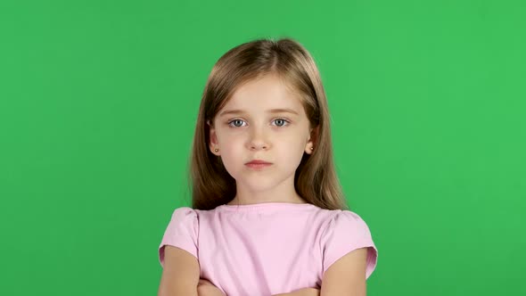 Child Sighs Heavily, She Is Tired. Green Screen