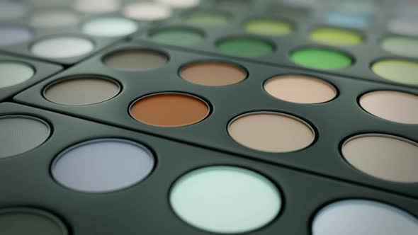 Huge palette of colorful eyeshadow for professional makeup artists. Loopable. HD
