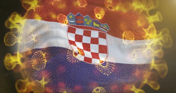 Croatian Flag With Coronavirus Microbe Centered 4K alt