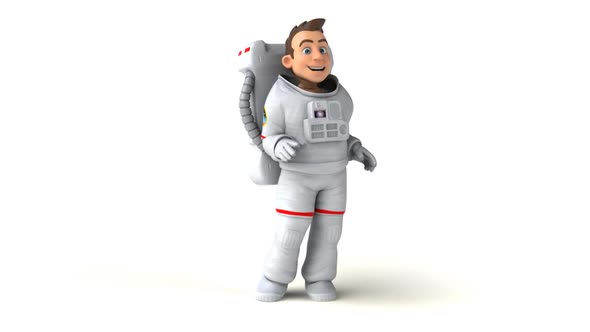 Fun 3D cartoon astronaut walking and presenting