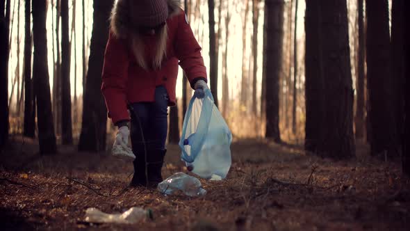 Clean Collects Garbage Plastic Empty Bottles. Ecology Volunteer Awareness Pollution. Save Planet.