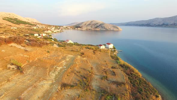 Flying above above vacation properties on the island of Pag