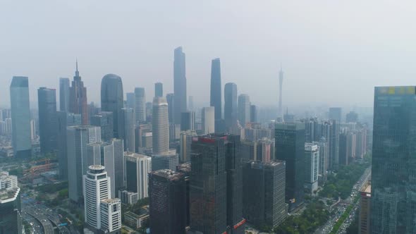 Guangzhou City Skyline. Guangdong, China. Aerial Drone View