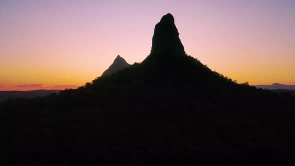 Aerial view of the Glass House Mountains, Sunshine Coast Hinterland.