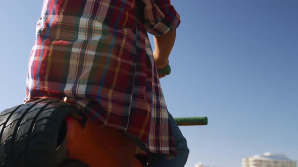 Mother and son having fun at playground