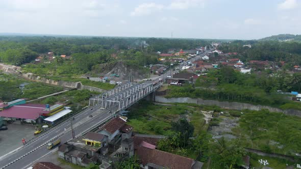 Traffic on Kali Putih Bridge on border of Yogyakarta and Central Java Province