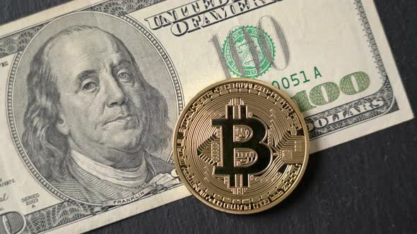 Bitcoin Cryptocurrency Equivalent To Dollar a Banknote of One Hundred Units