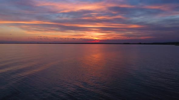 Aerial view of beautiful sunset over the sea