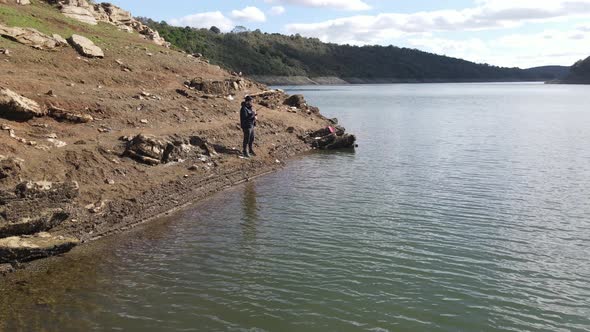 Aerial Drone View Fishing Lake