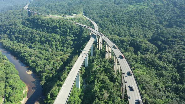 Outdoors landscape of Imigrantes highway road in Brazil.