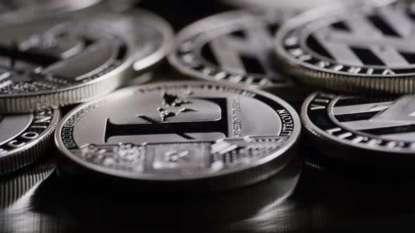 Rotating shot of Bitcoins 