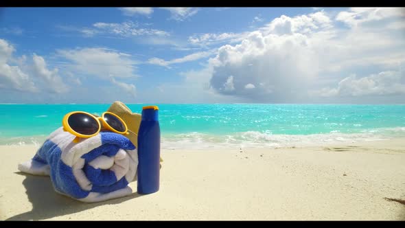 Aerial above seascape of tropical coast beach vacation by blue ocean with white sand background of a