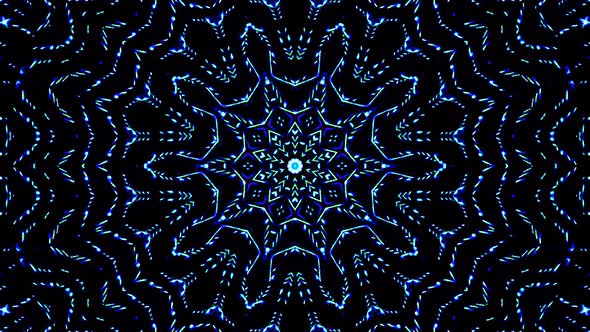 Bright abstract light flickering streaks set blue color, kaleidoscope