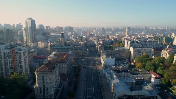 Aerial View of the Besarabsky Market and Khreschatyk Street in Kiev at Sunrise