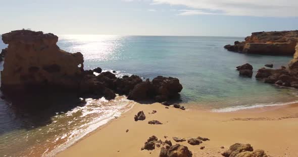 Looking From Right to Left on a Empty Beach of Algarve Region