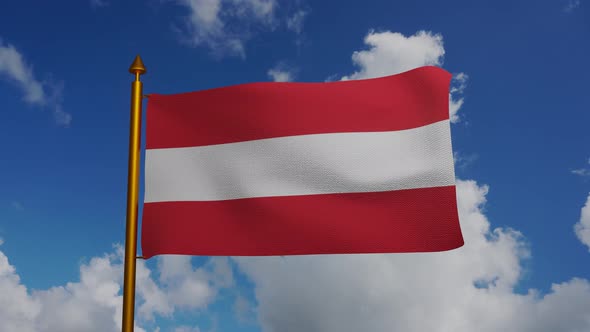 National flag of Austria waving with flagpole and blue sky timelapse