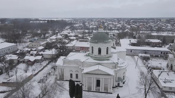 Air View From a Drone to the City of Nizhyn in Chernihiv in Winter