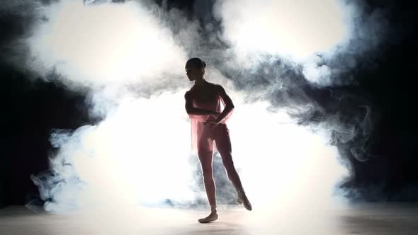 Young Ballerina Girl Dancer in Studio, Smoke