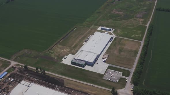 Aerial or Flying Over the Champignon Production Farm. Shampion Grown Mushrooms. Modern Agriculture