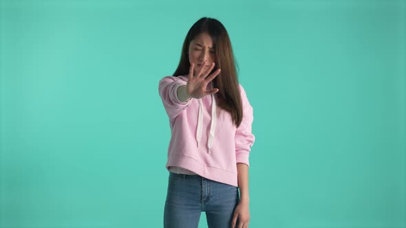 Young Asian Woman Showing Palm Gesture No