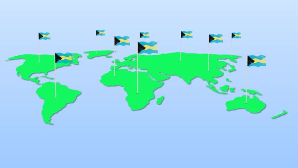 Flag Of Bahamas Around The World Flying Wave Animation