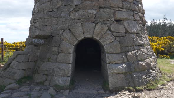 Entrance Of The Flue Chimney Ruin In Carrickgollogan Hill In Dublin City. close up