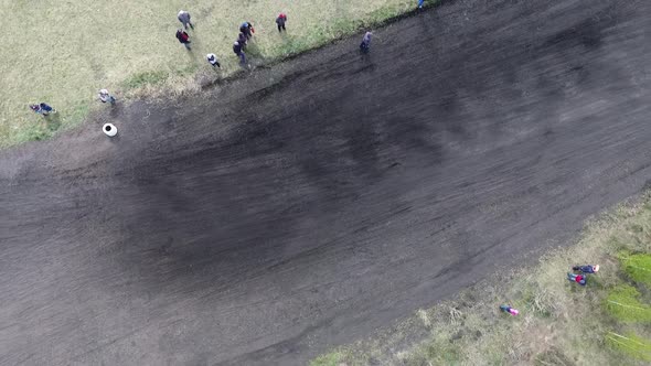 Motocross riders on the track Aerial