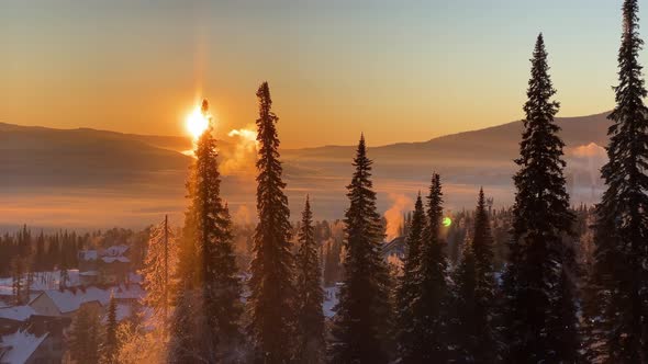 A Fabulous View of the Winter Dawn in the Mountains the Rays of the Sun Beautifully Shimmer in the