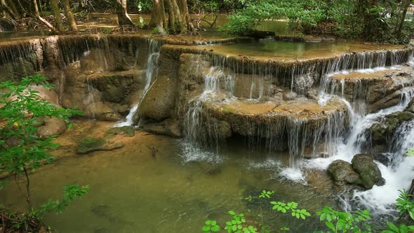 Time-lapse of Level 6 of Huay Mae Kamin waterfall in Khuean Srinagarindra National Park