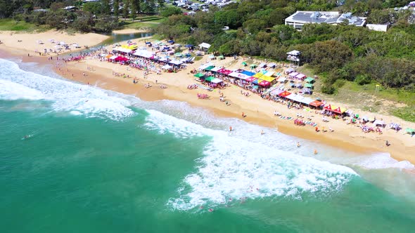 Aerial view of a Surf Lifesaving Carnival, Sunshine Coast, Queensland, Australia.