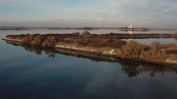 Drone view of canals in the lagoon, Grado, Italy