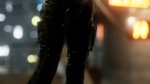 Futuristic Cyberpunk Style Young Woman with Neon Bokeh Lights alt