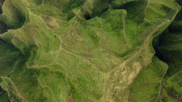 Aerial Observation From Above Over the Mountain Hollow Totally Covered with Tropical Grass