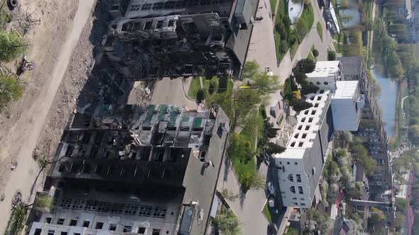 Vertical Video of a Destroyed Building in Borodyanka Ukraine