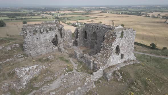 The Rock Of Dunamase In County Laois, Ireland With Surrounding Farmlands - aerial drone shot