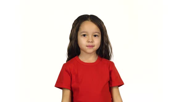 Portrait of Girl Smile, Posing and Have Fun at White Background