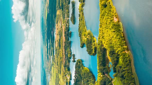 Vertical Vertical Shot Time Lapse Dronelapse Hyperlapse Aerial View Of Island Pension Lode In Autumn