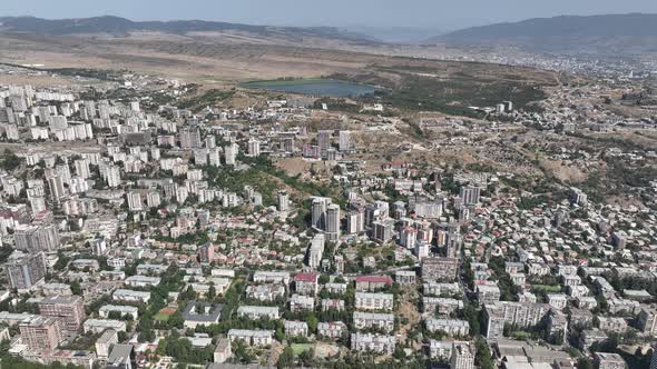 Aerial view of Saburtalo district and Lisi Lake, Georgia 2022 august