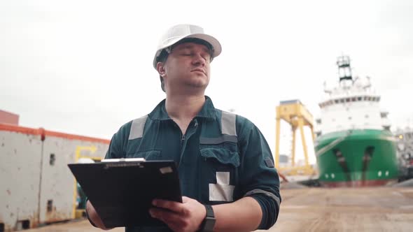 Marine Deck Officer or Chief Mate on Deck of Offshore Vessel or Ship