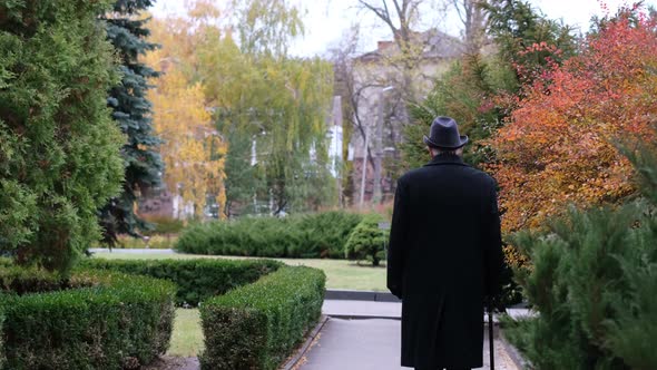 Senior Morning Walk in Autumn Park