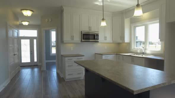 real estate model home empty kitchen pan 4k