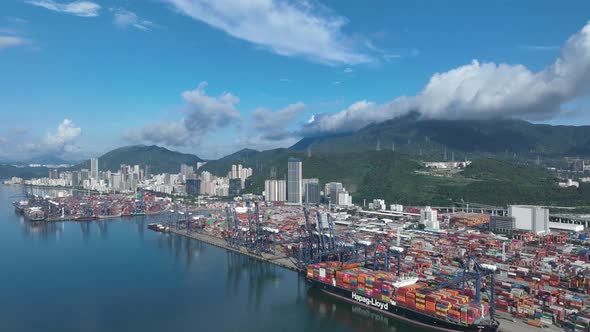 Aerial footage of Yantian international container terminal in Shenzhen city, China,Hyperlapse