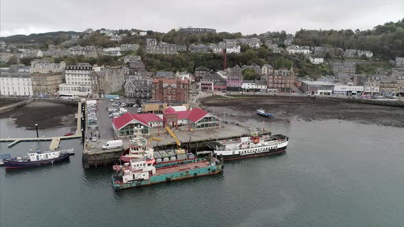 Aerial of Oban Town and Ferry Terminal in Scotland