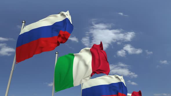 Flags of Italy and Russia at International Meeting