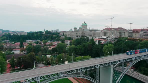 Aerial Panorama of Historic Bern Old Town with Bridge and Parliament Building