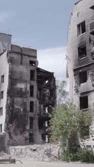 Vertical Video of a Destroyed House During the War in Ukraine