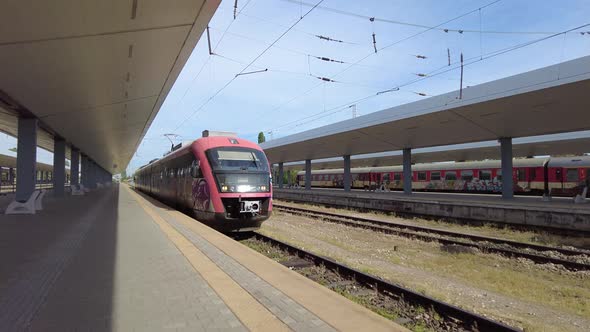 Train arriving at Sofia central station.