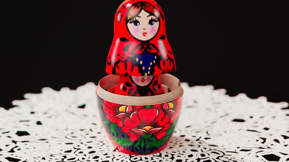 Beautiful handmade matryoshka dolls. Animation showing inside of Babushka.